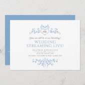 Monogram-blaue Blätter HochzeitLive-Stream Ankündigung (Vorne/Hinten)