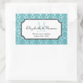 Monogram blauer Damastrahmen aus Stadtgeschenktasc Rechteckiger Aufkleber (Tasche)