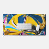 Monogram, Blaurosa Blume, Abstrakt flüssig Schreibtischunterlage (Tastatur & Maus)