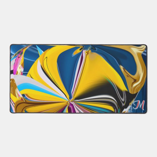 Monogram, Blaurosa Blume, Abstrakt flüssig Schreibtischunterlage (Vorderseite)