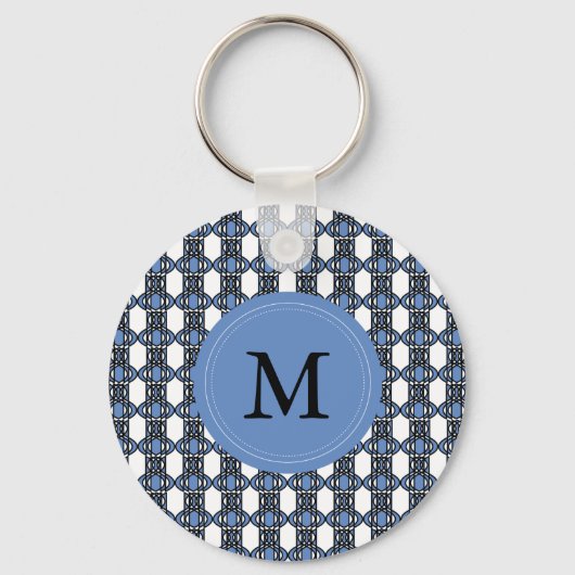 Monogram Blue Abstrakt Scarab Muster Schlüsselanhänger (Vorderseite)