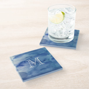 Monogram Blue Abstrakt Water Art Glasuntersetzer