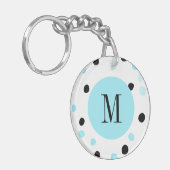 Monogram Blue and Black Dots Schlüsselanhänger (Vorderseite links)