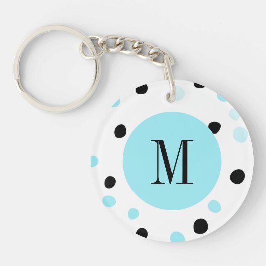 Monogram Blue and Black Dots Schlüsselanhänger (Vorderseite)