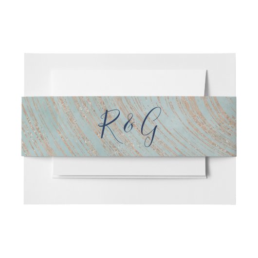 Monogram Blue and Copper Marmor Design Einladungsbanderole (Vorderseite Beispiel)