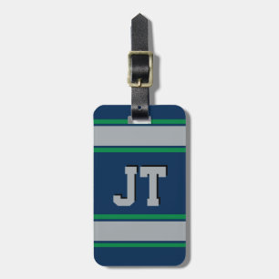 Monogram Blue and Green Sports Stripes Gepäckanhänger