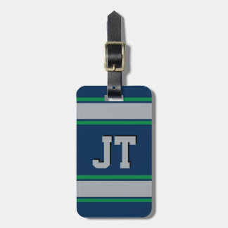Monogram Blue and Green Sports Stripes Gepäckanhänger