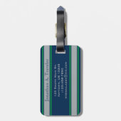 Monogram Blue and Green Sports Stripes Gepäckanhänger (Rückseite vertikal)