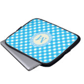 Monogram Blue and White Gingham Pattern Laptopschutzhülle (Vorne Knopf)