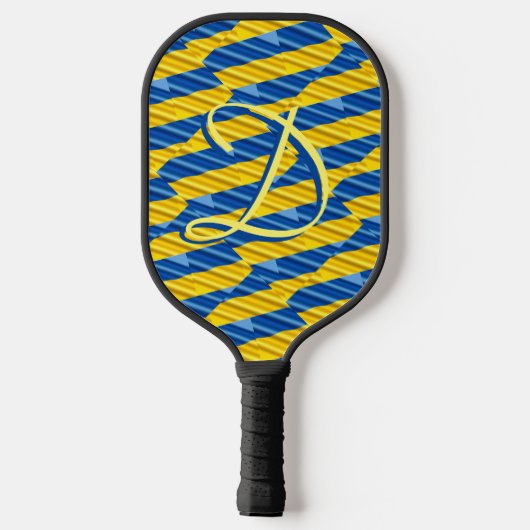 Monogram Blue and Yellow Stripes Ukraine Inspirier Pickleball Schläger (Rückseite)