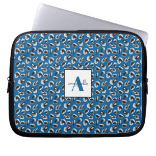 Monogram Blue Animal Leopard Print Personalisiert Laptopschutzhülle