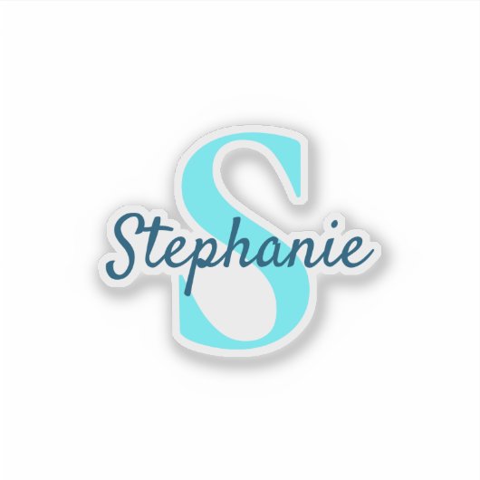 Monogram Blue Aqua Personalisiert Aufkleber (Vorderseite)