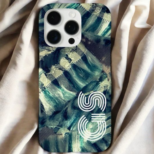 Monogram Blue aquamarin Creme Stripe nautisch abst Case-Mate iPhone Hülle