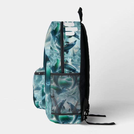 Monogram Blue Aquamarin Delphine Ocean | Bedruckter Rucksack (Rechts)