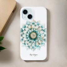 Monogram Blue Aquamarin Gold Floral Mandala
