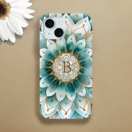 Monogram Blue Aquamarin Gold Floral Mandala Case-Mate iPhone Hülle
