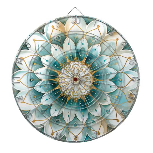 Monogram Blue Aquamarin Gold Floral Mandala Dartscheibe (vorne)