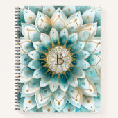 Monogram Blue Aquamarin Gold Floral Mandala Notizblock (Vorderseite)