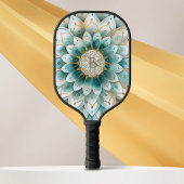 Monogram Blue Aquamarin Gold Floral Mandala Pickleball Schläger