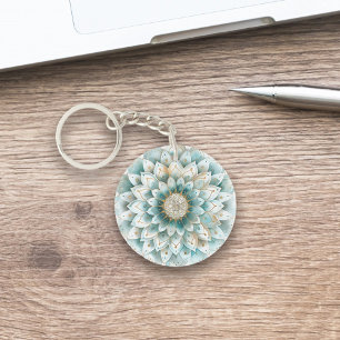Monogram Blue Aquamarin Gold Floral Mandala Schlüsselanhänger