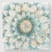 Monogram Blue Aquamarin Gold Floral Mandala Steinuntersetzer (Vorderseite)