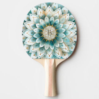 Monogram Blue Aquamarin Gold Floral Mandala Tischtennis Schläger