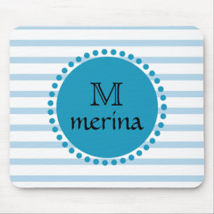 Monogram Blue Aquamarin Gold Streifen Circle Mousepad