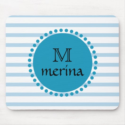 Monogram Blue Aquamarin Gold Streifen Circle Mousepad (Vorne)
