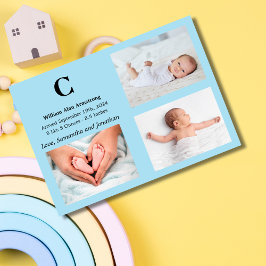 Monogram Blue Baby Boy Birth Announccard Einladung
