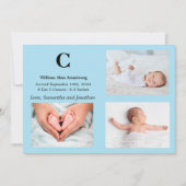 Monogram Blue Baby Boy Birth Announccard Einladung (Vorderseite)