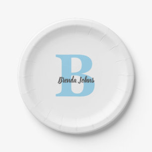 Monogram Blue Baby Shows Brautparty Geburtstag Pappteller