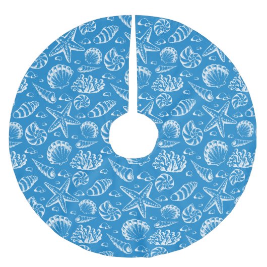 Monogram Blue Beach Muster Polyester Weihnachtsbaumdecke (Vorderseite)