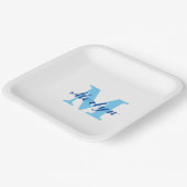 Monogram Blue Birthdays Baby Showers Elegant Pappteller (Gewinkelt)