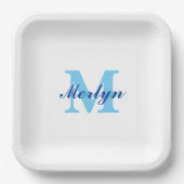 Monogram Blue Birthdays Baby Showers Elegant Pappteller (Vorderseite)