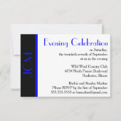 Monogram Blue Black Abend Celebration UAWG White Einladung (Vorderseite)