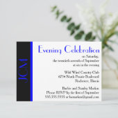 Monogram Blue Black Abend Celebration UAWG White Einladung (Stehend Vorderseite)