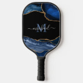 Monogram Blue, Black & Gold Agate Pickleball Schläger (Rückseite)