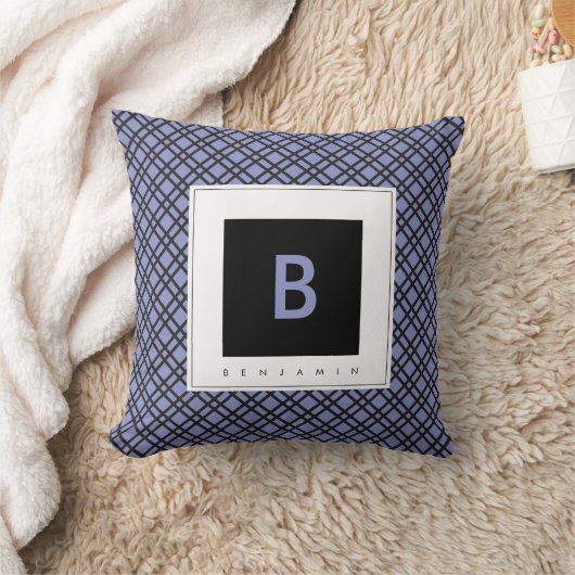 Monogram Blue & Black Kariert Throw Pillow Kissen (Decke)