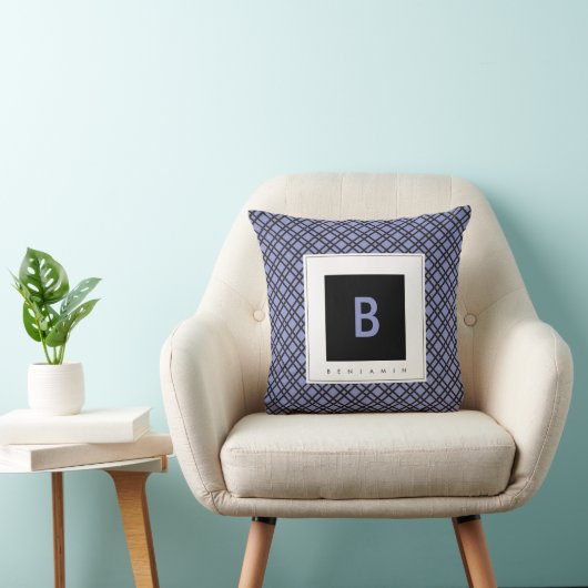 Monogram Blue & Black Kariert Throw Pillow Kissen (Stuhl )