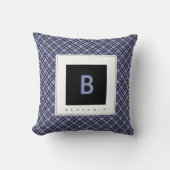 Monogram Blue & Black Kariert Throw Pillow Kissen (Vorderseite)