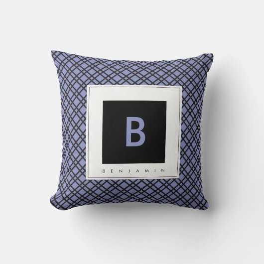 Monogram Blue & Black Kariert Throw Pillow Kissen (Vorderseite)