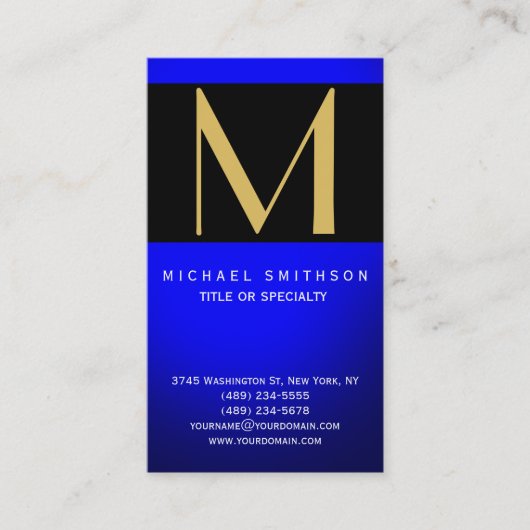 Monogram Blue Black Modern Business Card Visitenkarte (Vorderseite)