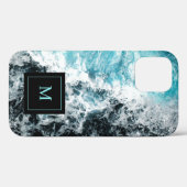 Monogram Blue Black Ocean Waves Hawaii Case-Mate iPhone Hülle (Rückseite (Horizontal))