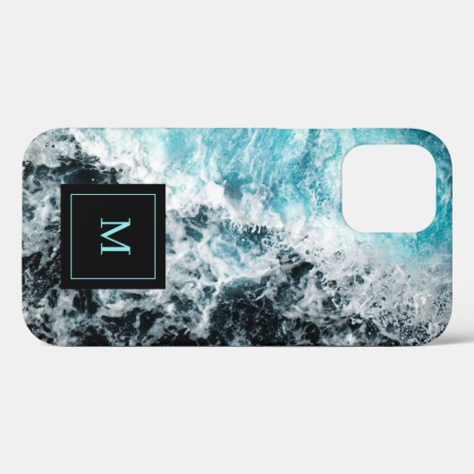 Monogram Blue Black Ocean Waves Hawaii Case-Mate iPhone Hülle (Rückseite (Horizontal))