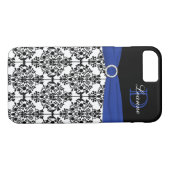 Monogram Blue Black White Damask iPhone 7 Case (Rückseite (Horizontal))