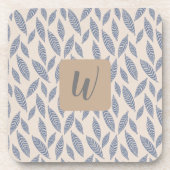 Monogram Blue Botanical Blätter Getränkekasten Getränkeuntersetzer (Vorderseite)