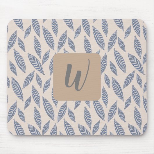 Monogram Blue Botanical Blätter Mouse Pad Mousepad (Vorne)