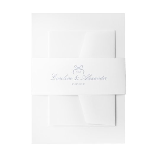 Monogram Blue Bow Wedding  Einladungsbanderole (Vorderseite Beispiel)