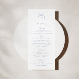 Monogram Blue Bow Wedding Menu Card Einladung