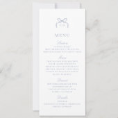Monogram Blue Bow Wedding Menu Card Einladung (Vorderseite)